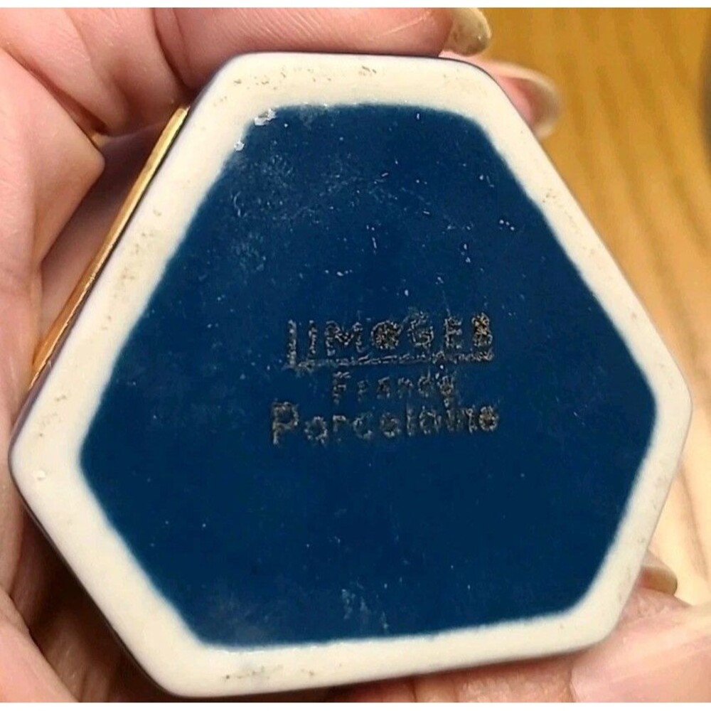 Vtg Limoges France Porcelain Dark Aqua Blue trinket Box Pill Box 2x2.25x1.5 NEW - Picture 3 of 12